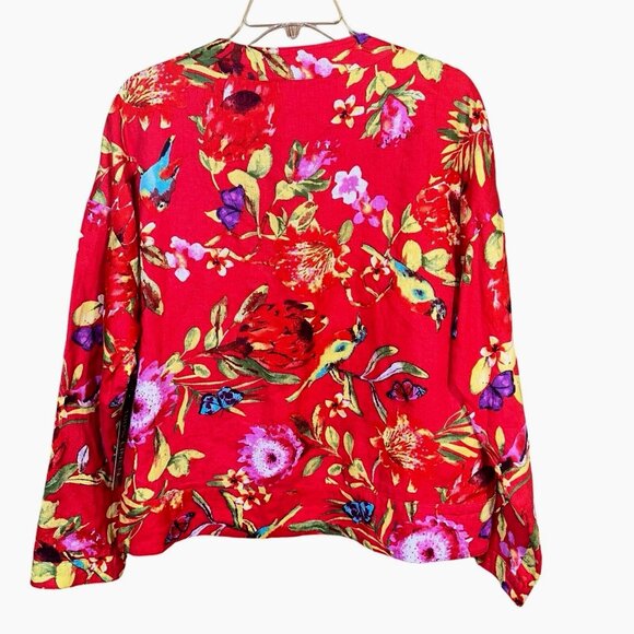 Peck & Peck Reversible Linen Blazer Sz L Red Floral Resortcore Quiet Luxury VTG - Picture 3 of 7